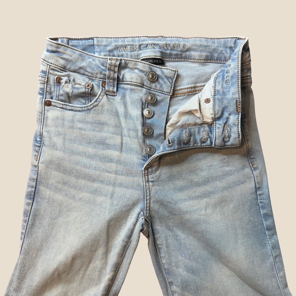 American Eagle Jeans Womens 4 Super Mid-Rise Flare Light Wash Ne(x)t Level Denim